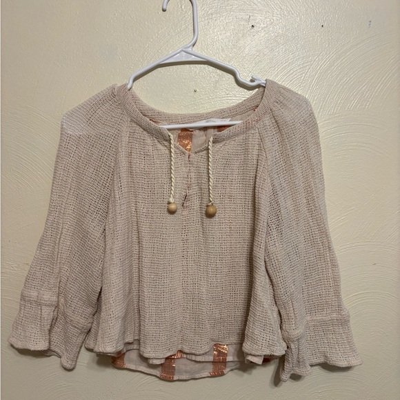 Zara Cream Textured Blouse with Rope Accents - Picture 1 of 9